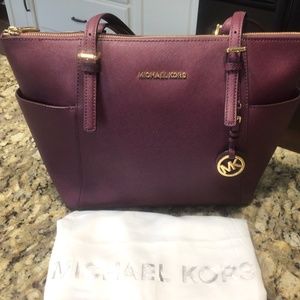 Michael Kors Charlotte Leather Merlot Large Tote